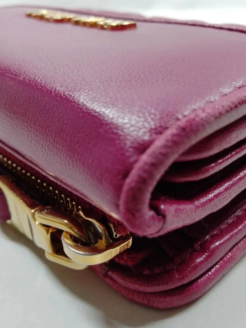 Miu Miu Matelasse Nappa Lambskin Leather Fuchsia Purple Trifold Wallet